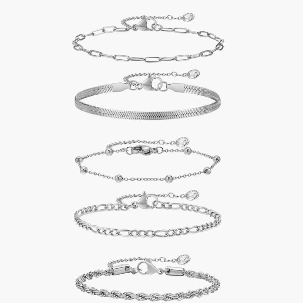 Elegant 5pc Silver Bracelet Set - Picture 2 of 2